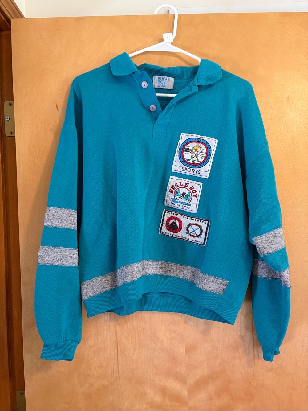 Bugle Boy Teal Rugby Polo Sweatshirt with Gray Stripes